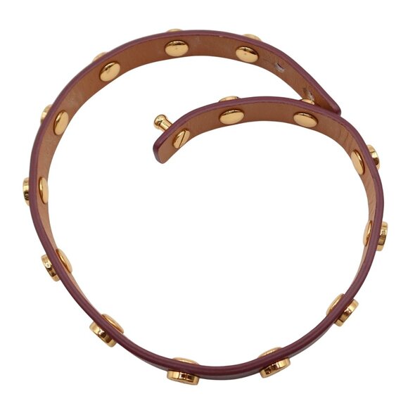TORY BURCH Burgundy Leather Gold Tone Logo Stud Double Wrap Bracelet Red - Picture 5 of 6
